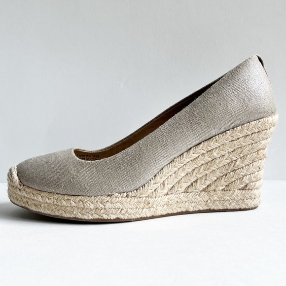 J. Crew Seville Metallic Espadrille Wedges 9 canvas neutral heels summer shoes - Picture 6 of 13